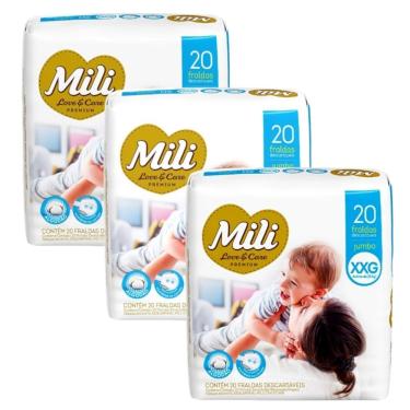 Imagem de Fralda Descartável Mili Love & Care Tamanho XXG com Extrato de Algodão 3 Pacotes 60 Unidades