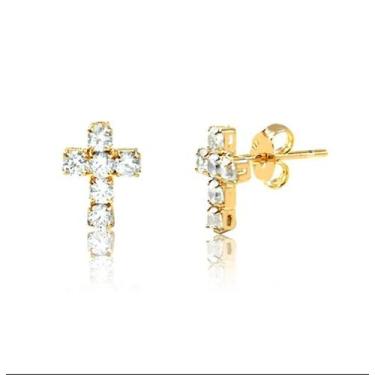 Imagem de Brinco cruz pedras cristal - Madama Semijoias