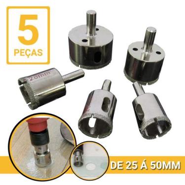 Imagem de Serra Copo Diamantada Kit 5 Peças Profissional Alvenaria Porcelanato e