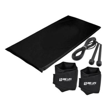 Imagem de Kit Colchonete + Tornozeleira Caneleira 4kg + Corda de Pular Preto Aca