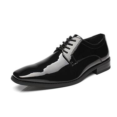 Imagem de Faranzi Tuxedo Oxford sapato social masculino de couro envernizado bico simples com cadarço confortável formal, Sensus-2-black, 13