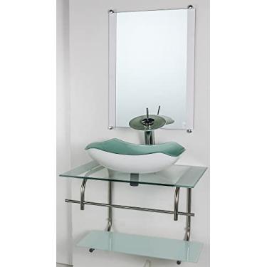 Imagem de GABINETE DE VIDRO PARA BANHEIRO INOX 60CM CUBA ABAULADA BRANCO