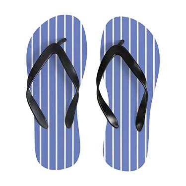 Imagem de Chinelo feminino listrado azul branco listras verticais fino sandálias de praia leves de verão para mulheres e homens chinelos de viagem, Multicor, 6-7 Narrow Women/5-6 Narrow Men