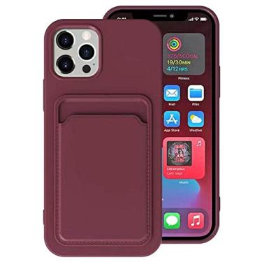 Imagem de Capa de telefone titular de cartão para iPhone 13 12 Pro Max Mini SE 2020 11 XS XR 6 7 8 Plus TPU carteira capa traseira macia à prova de choque, vinho tinto, para iPhone 13 mini