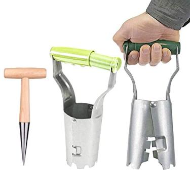 Imagem de Foern Ferramenta para plantação de bulbos e sementes, peneira de semeadura de aço inoxidável, dibber de mão de jardinagem para escavar/recarregar buraco de tulipas de plantação consistente, narcisos, dálias, metálica