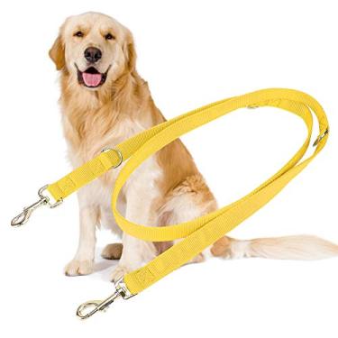 Imagem de Coleira de cachorro com fivela dupla de 2 m de nylon flexível para cães de estimação coleira de caminhada corda de tração mãos livres coleira ajustável para animais de estimação com corrente (amarelo)
