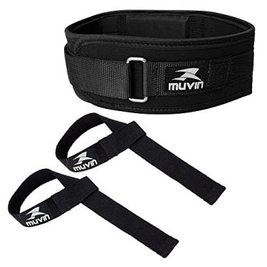 Imagem de Cinturão de Musculação e Straps de Musculação Muvin – Tamanho Ajustável – Levantamento de Peso – Treino – Powerlifting – Estabilização – Proteção – Resistente – Confortável - Academia