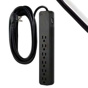 Imagem de GE Protetor contra surtos de 6 tomadas, cabo de extensão de 25 metros, tira de energia, 840 Joules, plugue liso, listado pela UL, preto, 62934