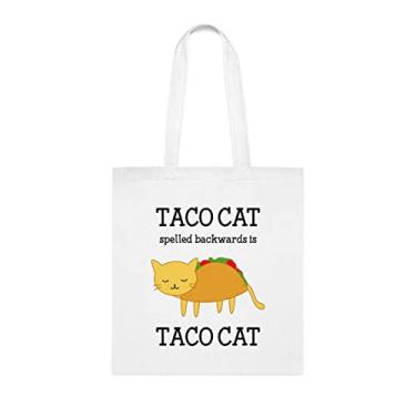 Imagem de Sacola Taco Cat Spelled Backwards Is Taco, Sacola Engraçada, Bolsa de Ombro, Sacolas Reutilizáveis, Cesta de Natal de Aniversário, Branco
