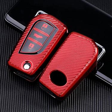 Imagem de CSHU TPU masculino feminino porta-chaves do carro capa porta-chaves anel porta-chaves, adequado para Toyota Auris Corolla Avensis Verso Yaris Aygo Scion TC IM Camry RAV4, vermelho
