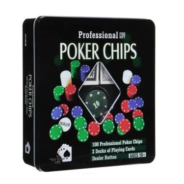 Jogo de Poker Profissional Estojo de Metal com 100 Fichas + 2 Baralhos  Unidade - Rocie/ WX Gift - WX Gift Beleza