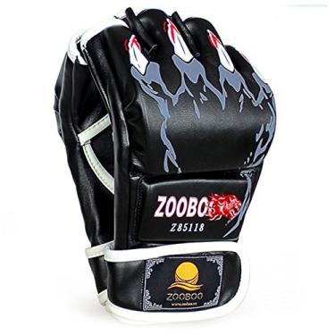 Imagem de (HS-Black) - ZooBoo MMA Gloves, Half-Finger Boxing Fight Gloves MMA Mitts with Adjustable Wrist Band for Sanda Sparring Punching Bag Training
