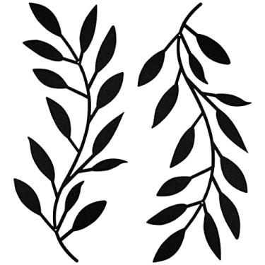 Imagem de 2 peças decoração de arte de parede de metal estilo moderno ferro forjado folha galho de árvore escultura de parede pendurado na parede ornamento decorativo sinal para escritório em casa sala de estar decoração de parede (conjunto de duas peças)