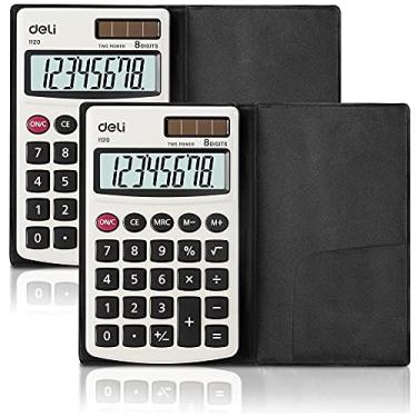 Imagem de Calculadora, calculadora básica com função padrão Deli, bateria solar, calculadora de escritório de energia dupla com capa, painel de metal, pacote com 2