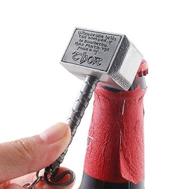Imagem de VNFLY Mjolnir abridor de garrafas, abridor de garrafas Thor Hammer, chaveiro de garrafa de cerveja Thor (prata)
