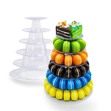 Imagem de Suporte para cupcake de 6 camadas, suporte redondo para torre de macaron, suporte de acrílico transparente, suporte para exibição de cupcake, suporte para decoração de festa de aniversário de casamen