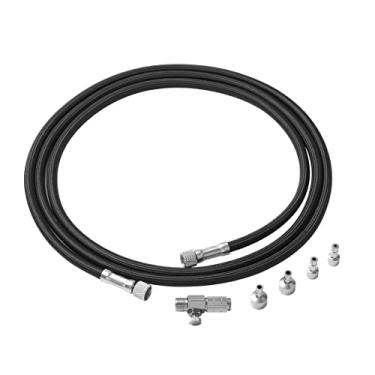 Imagem de Hseng Mangueira de aerografia trançada de nylon de 1,8 m com conexões de 0,6 cm em ambas as extremidades e acoplador de desconexão rápida com válvula de controle de ajuste de fluxo de ar, conecta paasche, pistolas de pulverização Iwata e pistolas de pulverização M5-0,5