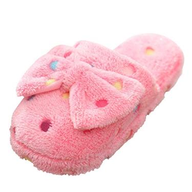 Imagem de Chinelos de inverno de algodão antiderrapante bonito arco de sapato interior feminino quente casa chinelos femininos de borracha tamanho 8 (rosa, 8,5-9)