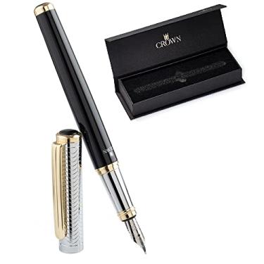 Imagem de Caneta Tinteiro Crown Regent Preta Luxo Presente + Estojo Conversor Tinta e Capa de Veludo