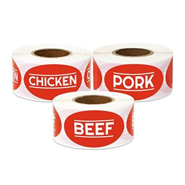 Imagem de Adesivos de alimentos para mercados de carne, supermercados, etiquetagem de alimentos ou açougueiros etc. (Pais), Beef, Chicken, Pork, 3 Rolls