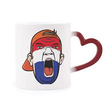 Imagem de Caneca de grés com bandeira dos Países Baixos para maquiagem facial sensível ao calor Caneca de grés que muda de cor vermelha