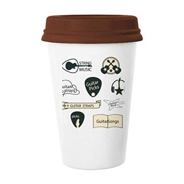 Imagem de Fone de ouvido com estampa de instrumento musical, caneca de café com vidro de cerâmica