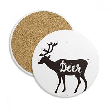 Imagem de Caneca de porta-copos de animais em preto e branco de cervo com proteção de mesa, pedra absorvente