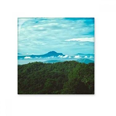 Imagem de Azulejo de cerâmica brilhante azul céu verde floresta, ciência, natureza, paisagem, decalque brilhante