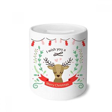 Imagem de DIYthinker Caixa de moedas de cerâmica com estampa de festival de veado de Natal para presente de cofrinho