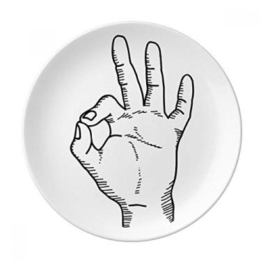 Imagem de Prato decorativo de porcelana com desenho de linha OK com padrão de gesto de porcelana para mesa de jantar