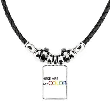 Imagem de DIYthinker LGBT Bandeira de arco-íris Estas são minhas cores, colar de joias, torque, pingente de corda de couro