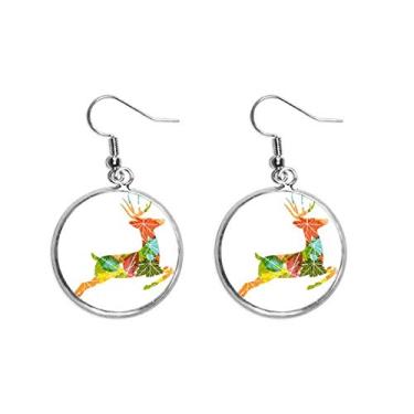 Imagem de Brinco de prata com estampa de alce de folhas coloridas de Natal para mulheres