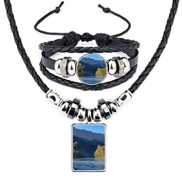 Imagem de River Mountain Hill Forest Reflection Conjunto de joias de couro de água