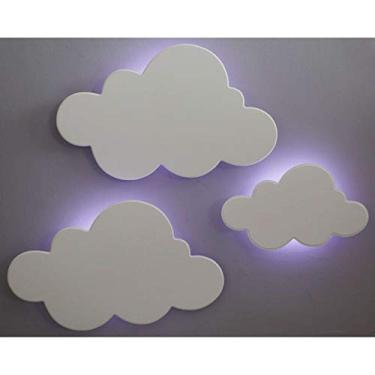 Imagem de Kit 3 Peças Luminária Decorativa de Parede Nuvens MDF Branca com LED de Luz Fria