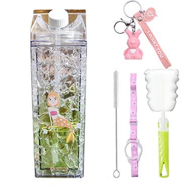 Imagem de seelucky Copo de viagem com canudo garrafa de água canecas geladas congelador vidro caixa menina copo beber gelo (verde sereia, 550 ml)