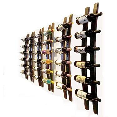Imagem de Rack de vinho montado na parede de 6 garrafas, Rack de vinho suspenso criativo, Rack de vinho de parede de pinho de restaurante de bar, Armário de vinho de balcão de bar Rack decorativo Rack de vinho