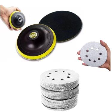 Imagem de Kit Base Disco de Lixa 125mm x M14 E 10 Disco de Lixa Branco Grão 100