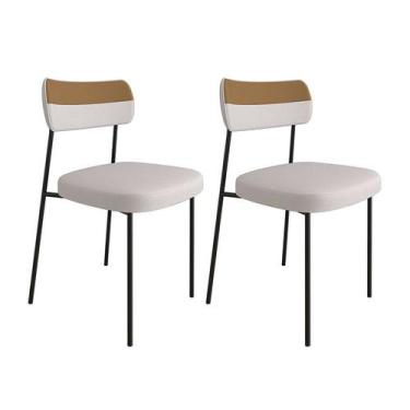 Imagem de Conjunto Com 2 Cadeiras Mona Linho Bege E Preto - Móveis Belo