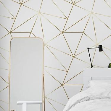 Imagem de Papel De Parede Adesivo Efeito Geométrico Gold Ouro 3D Autocolante Lavável 3m