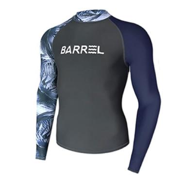 Imagem de Letuwj Conjuntos Rash Guard Fato de surf masculino fato de banho com snorkel manga comprida proteção solar roupa de banho secagem rápida cinza azul marinho top G