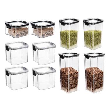 Imagem de Kit 10 Potes Herméticos C/Trava de Segurança Porta Mantimentos Empilháveis Super Resistente Prova de Vazamento