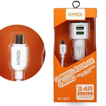 Imagem de Carregador Veicular Carga Rápida 2 Usb + Cabo Micro Usb V8 Kaidi Kd-30