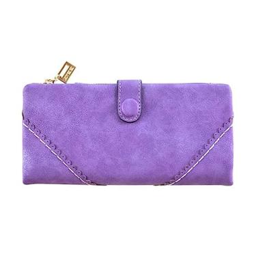 Imagem de Didiseaon travel the color purple carteira dobrável em couro carteira masculina com zíper bolsa para homens bolsa feminina bolsa de mão bolsa prática renda fivela de carteira Senhorita roxo
