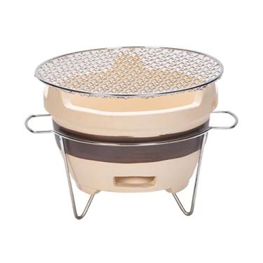 Imagem de Ioensy Grelha pequena a carvão para acampamento, churrasqueira doméstica com malha de arame, fogão de cerâmica para churrasco, fogão de argila para churrasco, estilo C