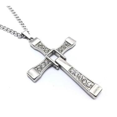 Imagem de Colar Corrente 60cm Com Cruz Cravejada de Zirconia Prata Dominic Toretto Velozes e Furiosos Aço Inox Fast and Furious Unissex