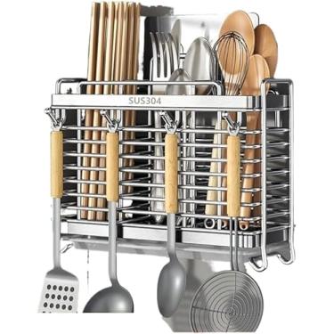 Imagem de Caixa de armazenamento de pauzinhos de aço inoxidável Recipiente de pauzinhos de cozinha Recipiente de pauzinhos pendurado na parede Colher de faca doméstica Recipiente de pauzinhos rack de armazename