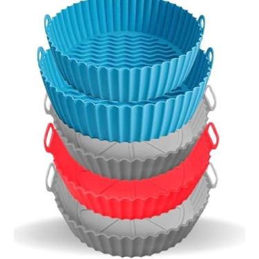 Imagem de Kit 5 Forma Cesta Flexível de Silicone Para Air Fryer Reautilizável Antiaderente Com Alça SHACK