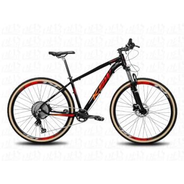 Imagem de bicicleta Aro 29 KSW XLT 100 em Aluminio 1x12v Pedivela Single coroa Unica Catraca Cassete 11/50 Dentes Freio a Disco Suspensão,15,Preto Vermelho Laranja