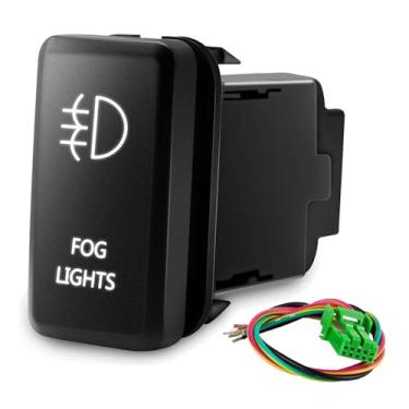Imagem de MNJ Motor Interruptor de pressão com símbolo de luzes de neblina brancas com kit de fiação de substituição para Toyota (tamanho da superfície 3,8 x 2,1 cm)