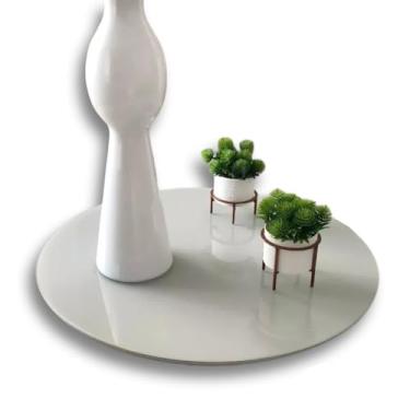 Imagem de Prato Giratorio Sobrepor Centro de Mesa Balharina Tampo de Vidro Base em MDF 50cm (Off White)